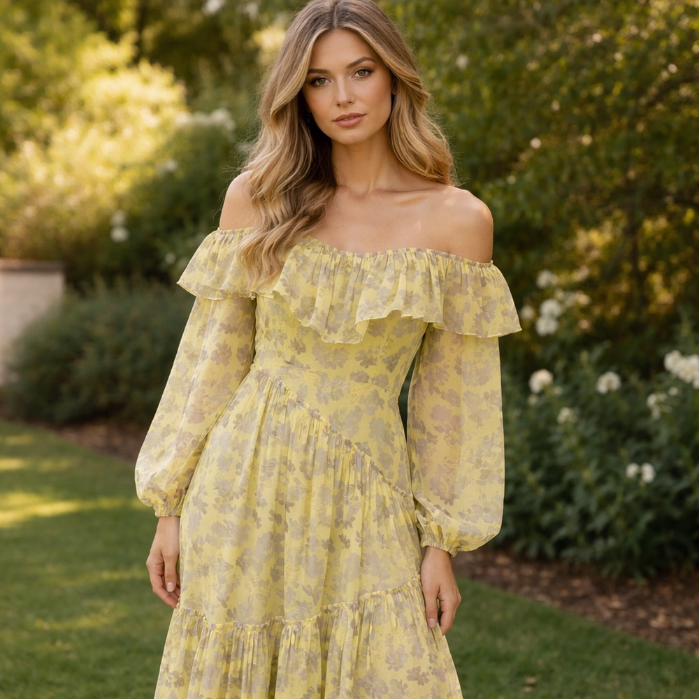 ASTR Maxi Dress Floral Off Shoulder Boho Romantic Cottagecore Whimsical Size M